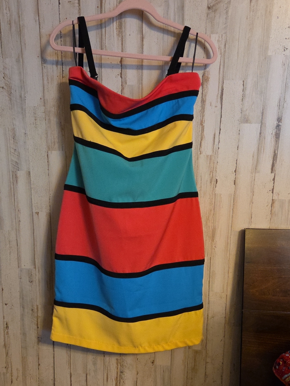 Radzoli Multicolor Striped Mini Dress - Red, Blue, Yellow, Teal
